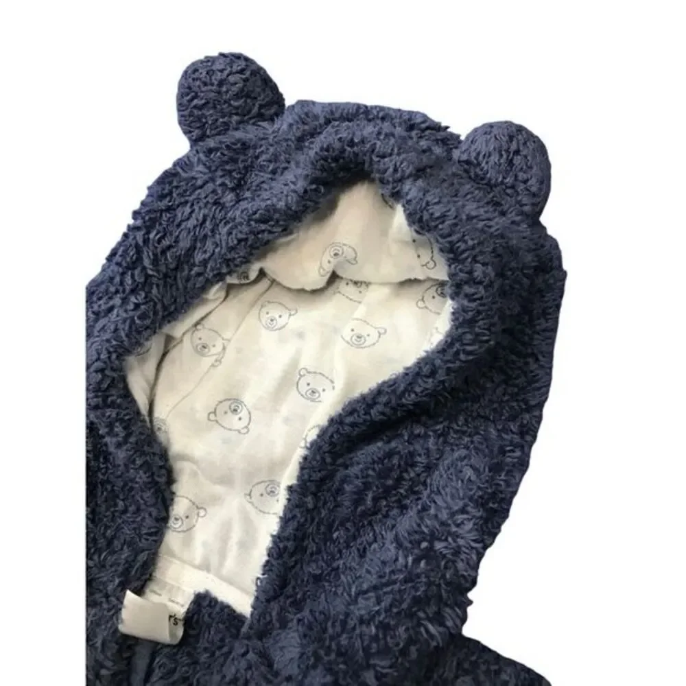Carter one piece with hood and feet 9 months zipper 100 % polyester blue mittens